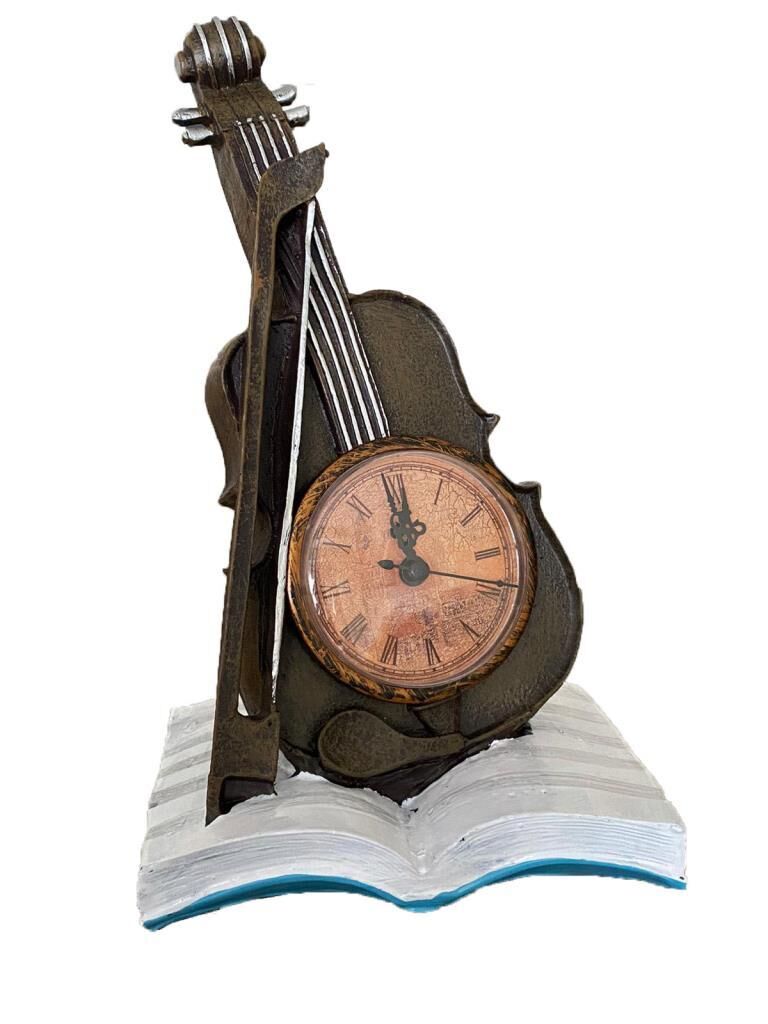 Keman Tasarımlı Dekoratif Masa Saati Ofis Aksesuarı Ev Dekor