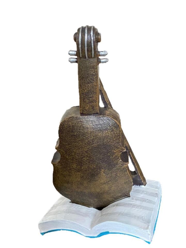 Keman Tasarımlı Dekoratif Masa Saati Ofis Aksesuarı Ev Dekor