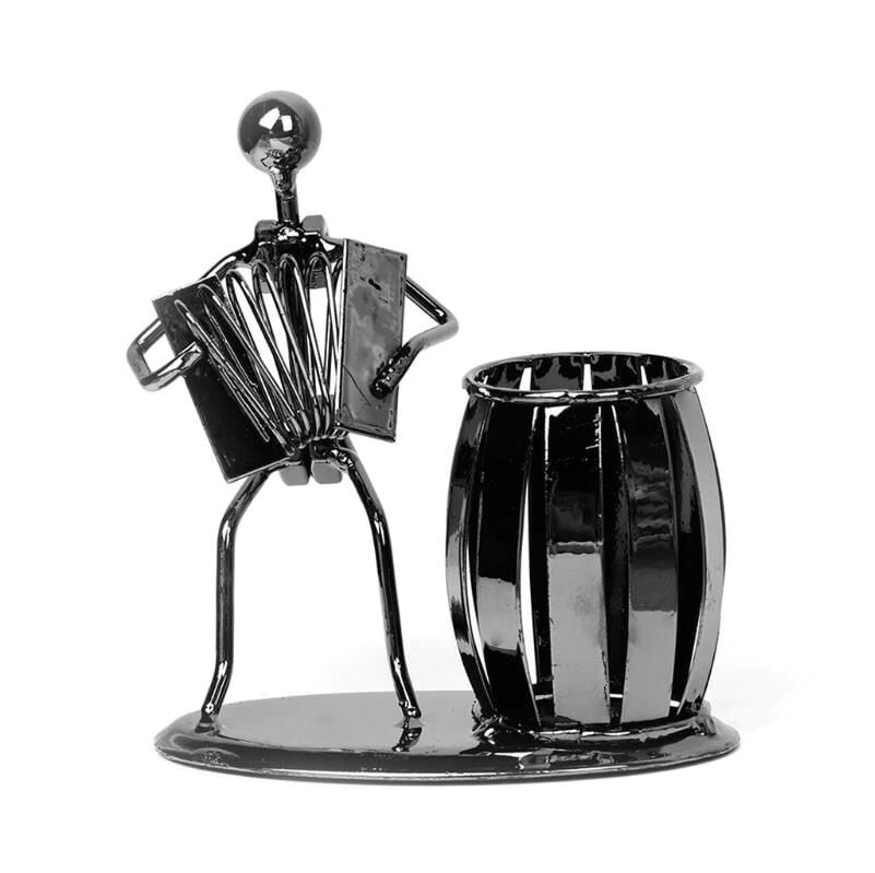 Dekoratif Akordeon Çalan Adam Metal Kalemlik Masa Süsü