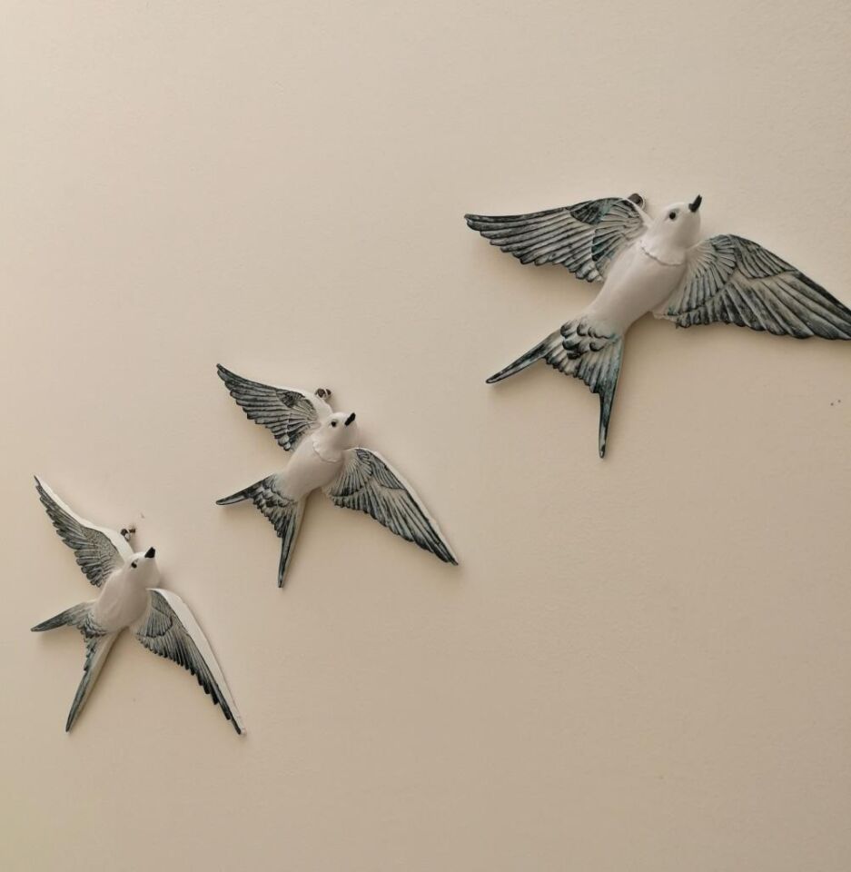 Dekoratif Üçlü Kırlangıç Duvar Süsü Üçlü Kuş Ev Dekoru