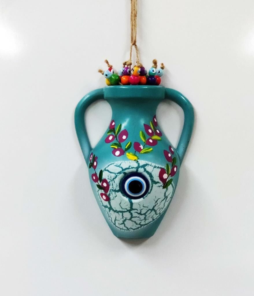 Küp Figürlü Çiçek Desenli Dekoratif Duvar Süsü Nazarlık 12x17