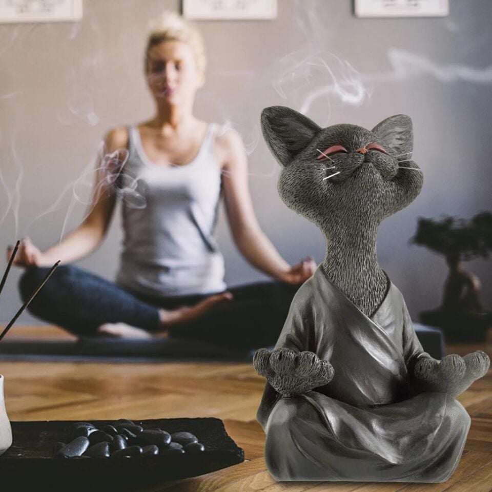 Dekoratif Yoga Yapan Kedi Biblo Meditasyon Kedi Heykeli Ev Dekoru