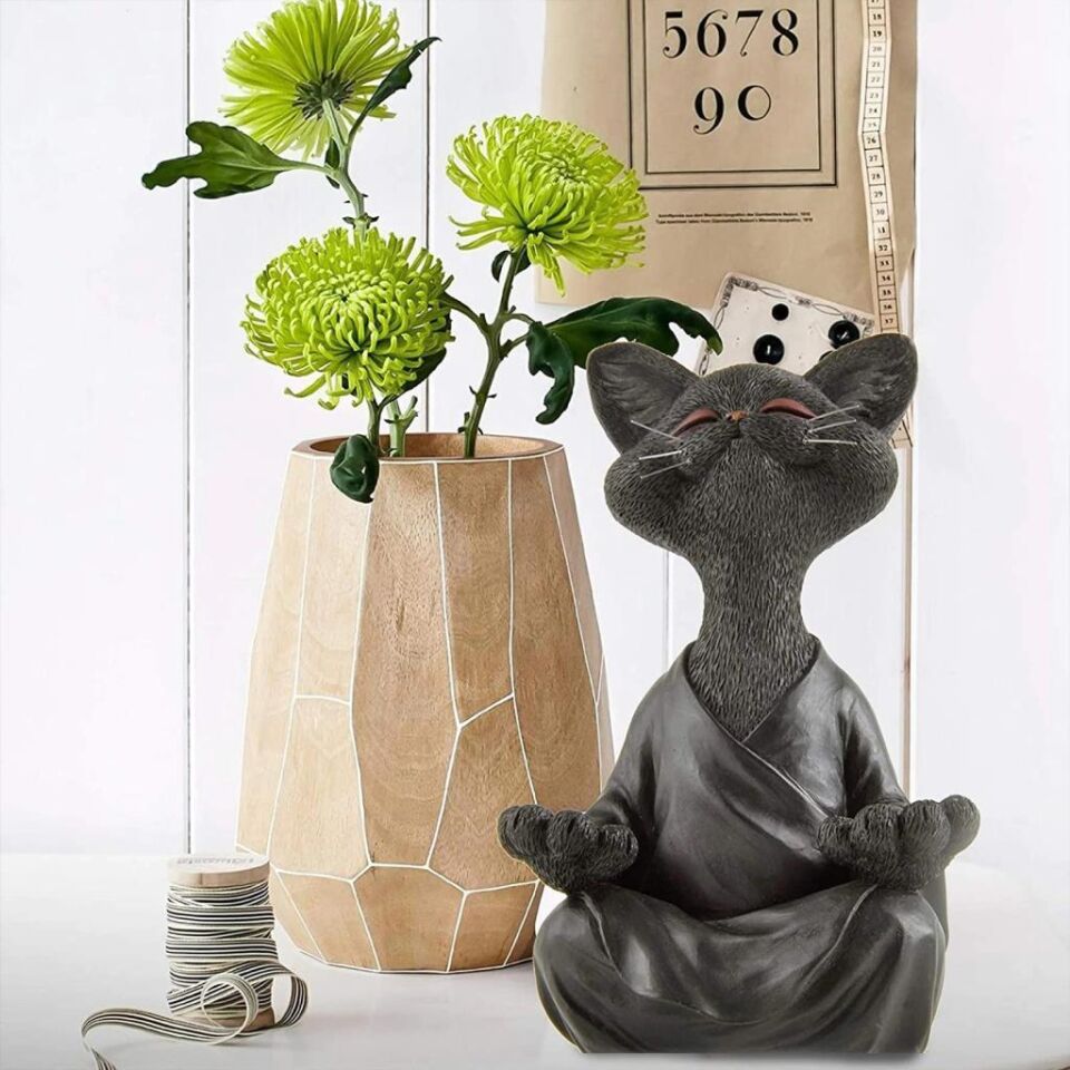 Dekoratif Yoga Yapan Kedi Biblo Meditasyon Kedi Heykeli Ev Dekoru