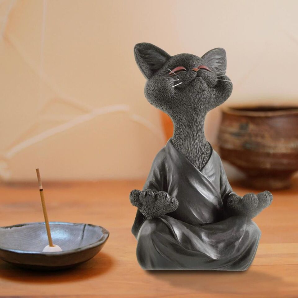 Dekoratif Yoga Yapan Kedi Biblo Meditasyon Kedi Heykeli Ev Dekoru