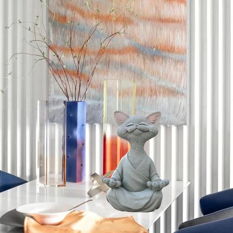 Dekoratif Yoga Yapan Kedi Biblo Meditasyon Kedi Heykeli Ev Dekoru
