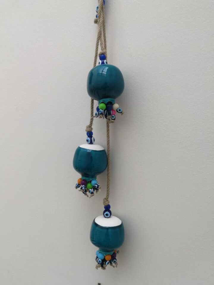 Seramik Turkuaz Üçlü Nar Duvar Süsü Nazarlık Hediyelik Yazlık Dekor