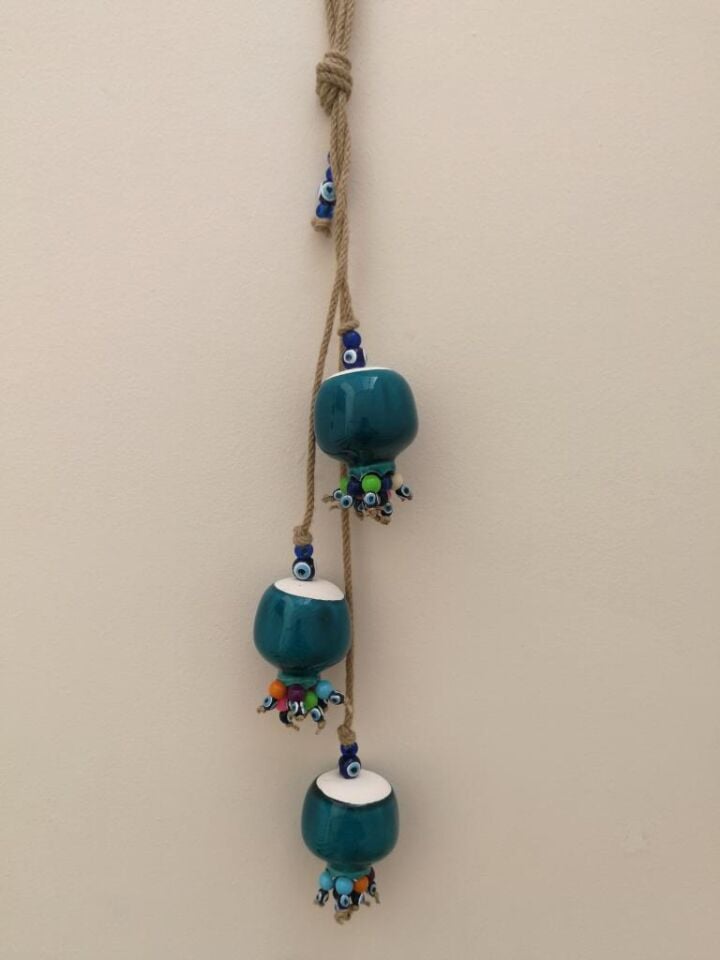 Seramik Turkuaz Üçlü Nar Duvar Süsü Nazarlık Hediyelik Yazlık Dekor