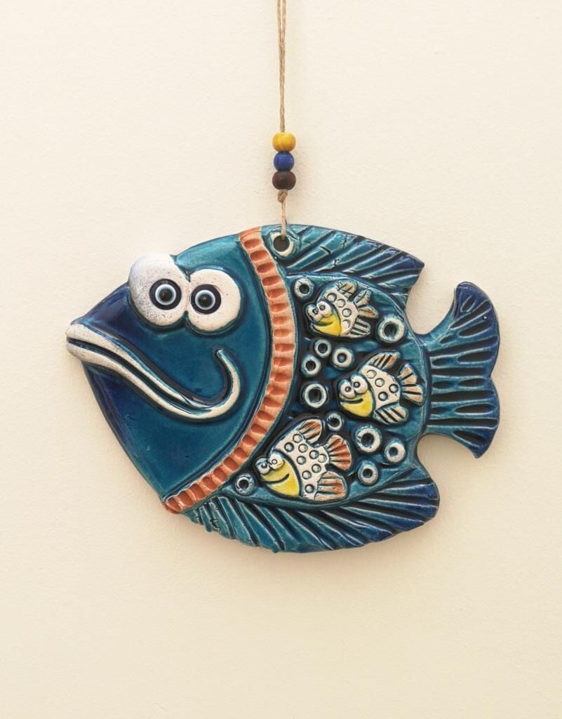 Seramik Balık Ailesi Desenli Dekoratif El İşi Duvar Süsü