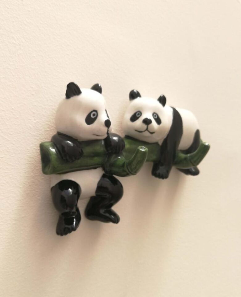 Dekoratif Ikili Modern Duvar Askılık Bambu Üstünde Panda Dekor