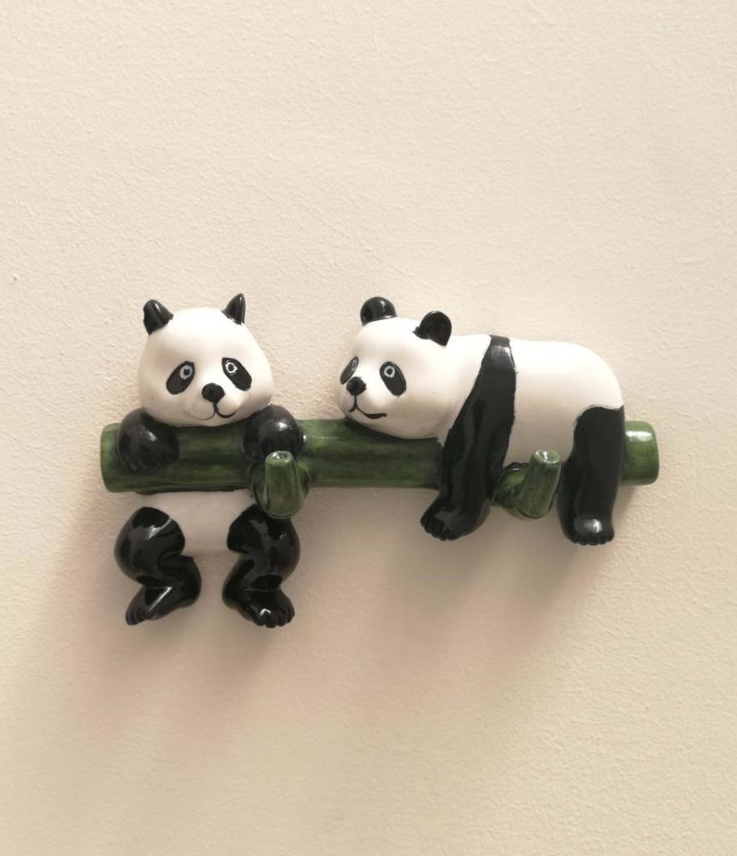 Dekoratif Ikili Modern Duvar Askılık Bambu Üstünde Panda Dekor