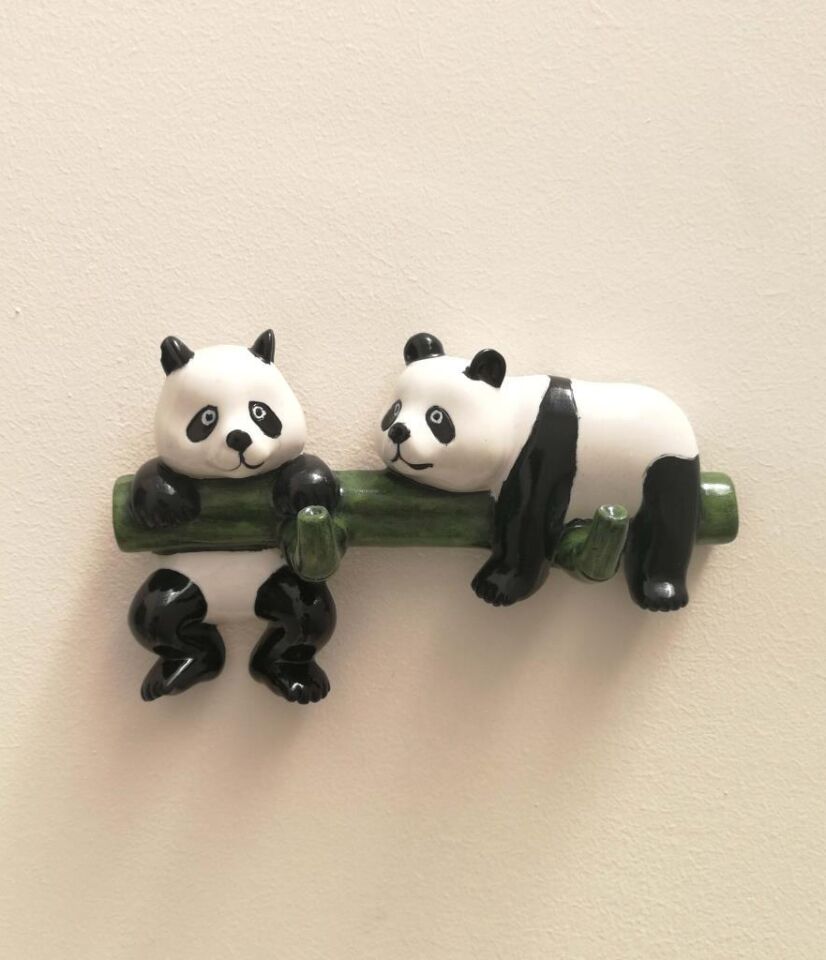 Dekoratif Ikili Modern Duvar Askılık Bambu Üstünde Panda Dekor