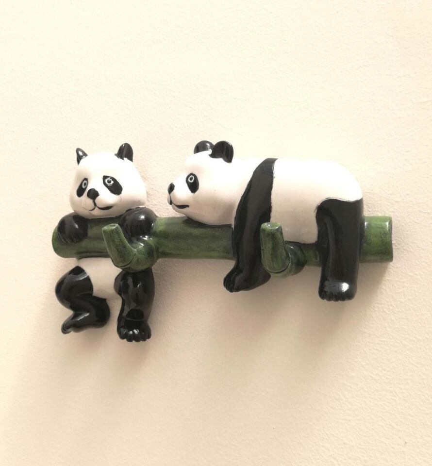 Dekoratif Ikili Modern Duvar Askılık Bambu Üstünde Panda Dekor