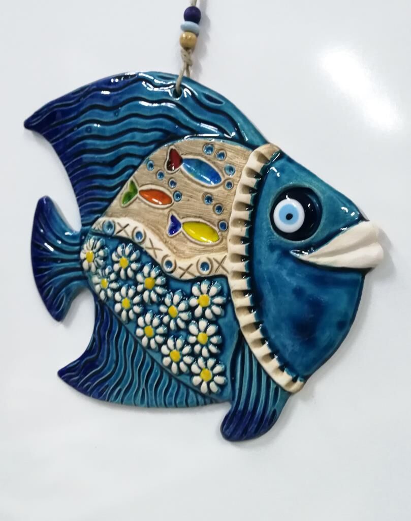Seramik Balık Dekoratif El İşi Duvar Süsü Büyük Boy Nazarlık