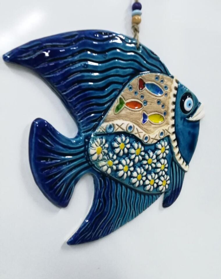 Seramik Balık Dekoratif El İşi Duvar Süsü Büyük Boy Nazarlık