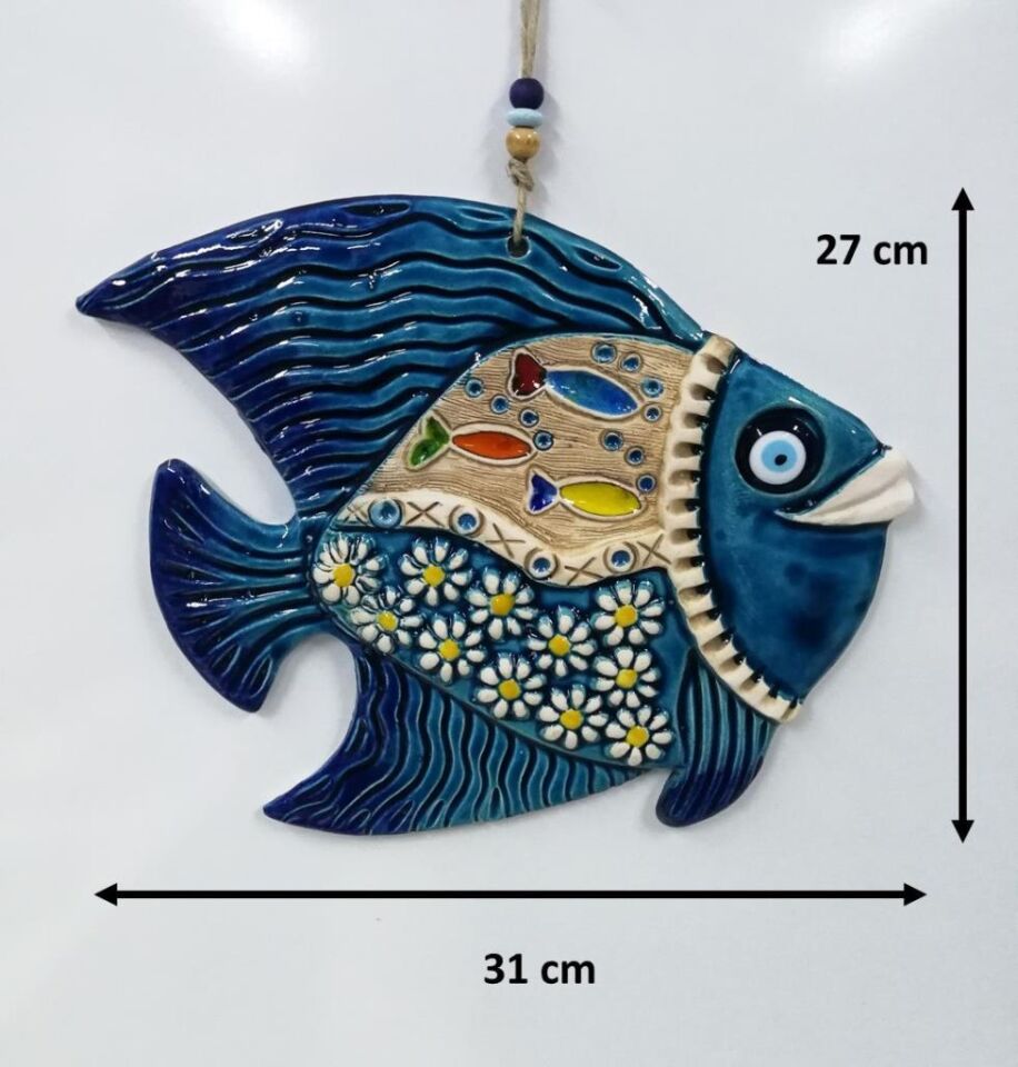 Seramik Balık Dekoratif El İşi Duvar Süsü Büyük Boy Nazarlık