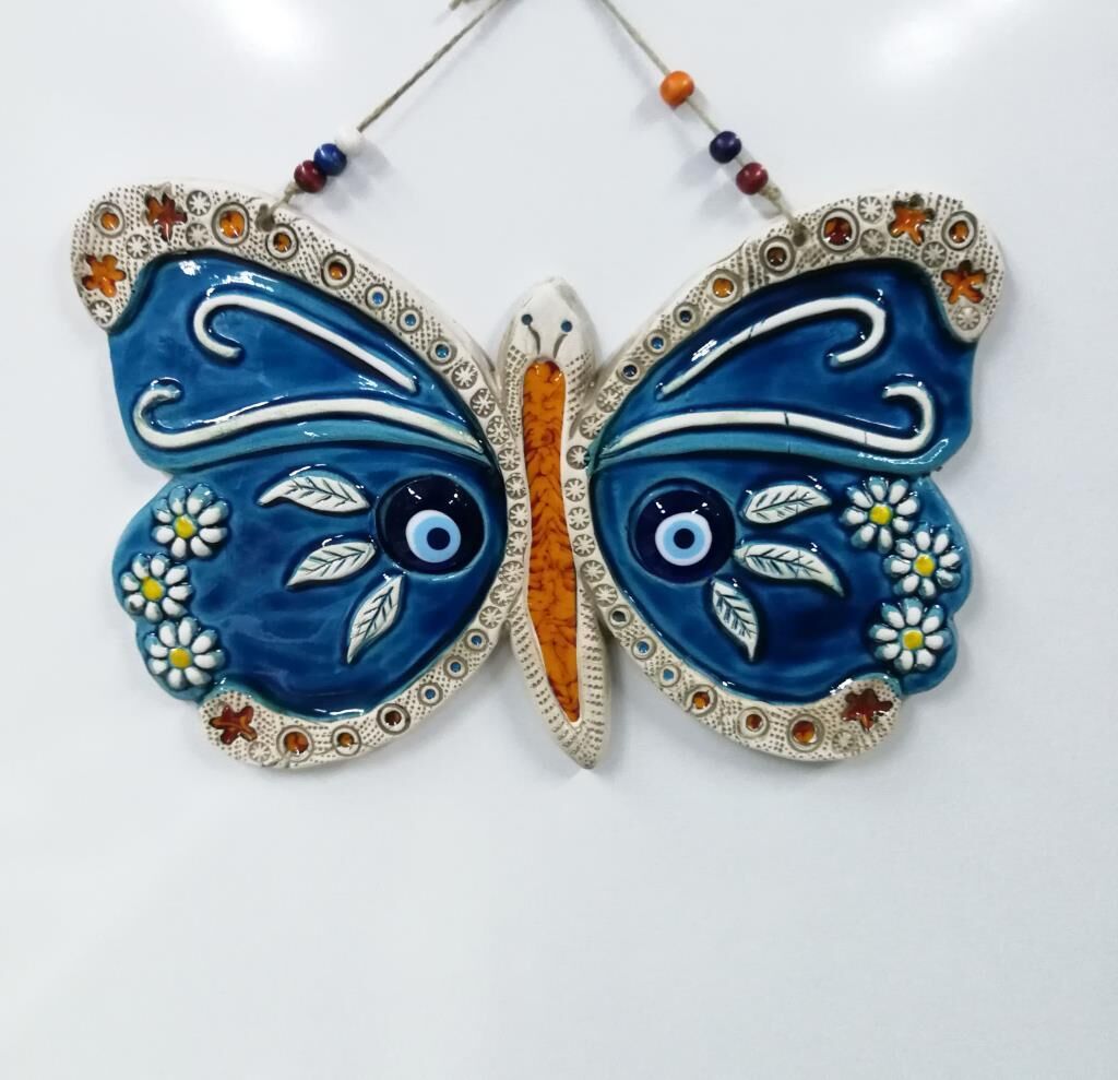 Seramik Kelebek Dekoratif El İşi Duvar Süsü Büyük Boy Hediyelik Nazarlık
