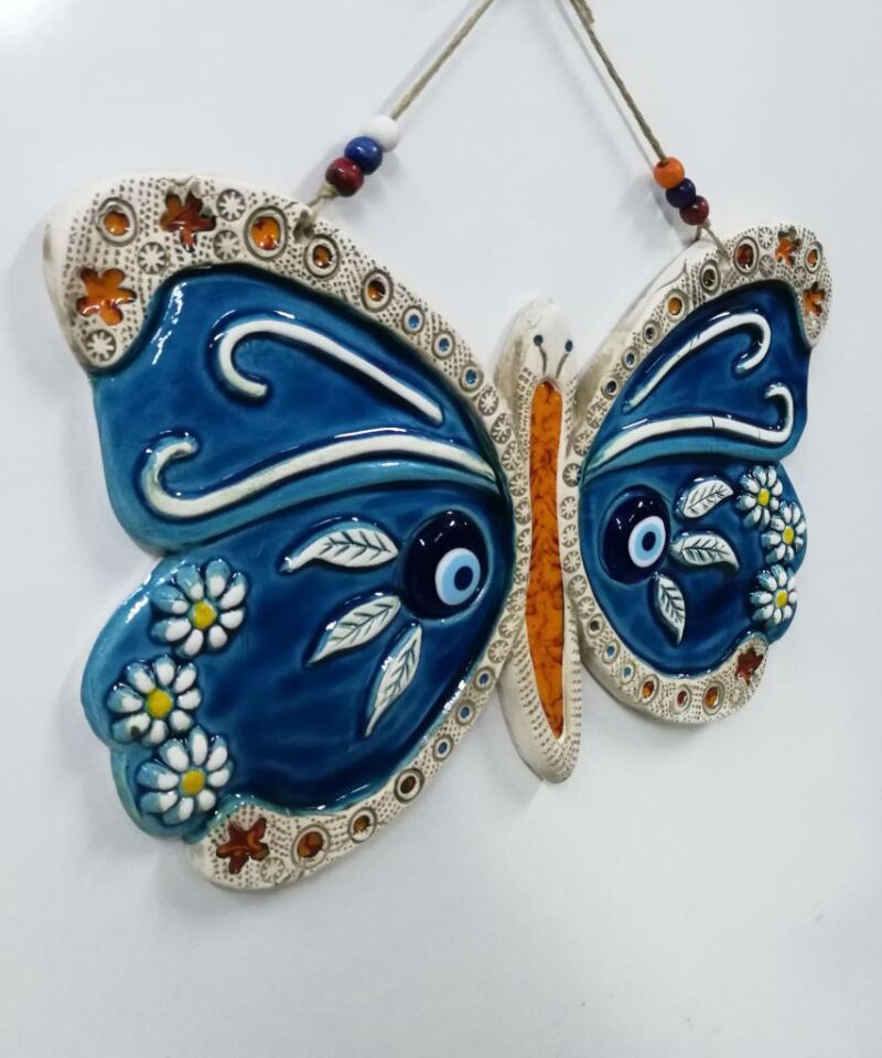 Seramik Kelebek Dekoratif El İşi Duvar Süsü Büyük Boy Hediyelik Nazarlık