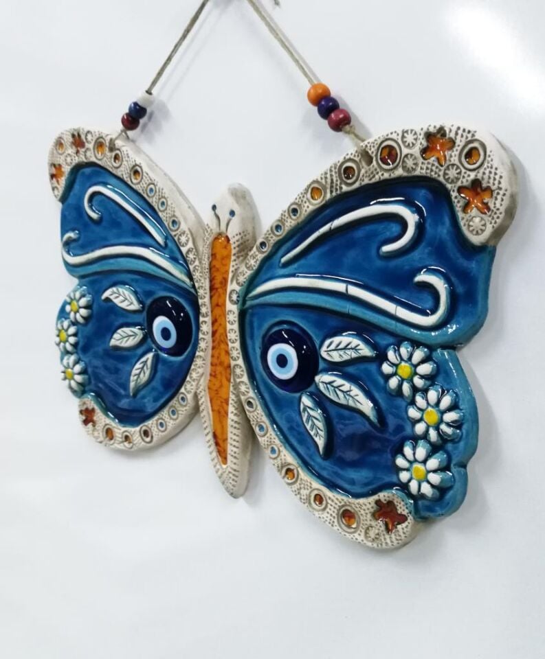 Seramik Kelebek Dekoratif El İşi Duvar Süsü Büyük Boy Hediyelik Nazarlık