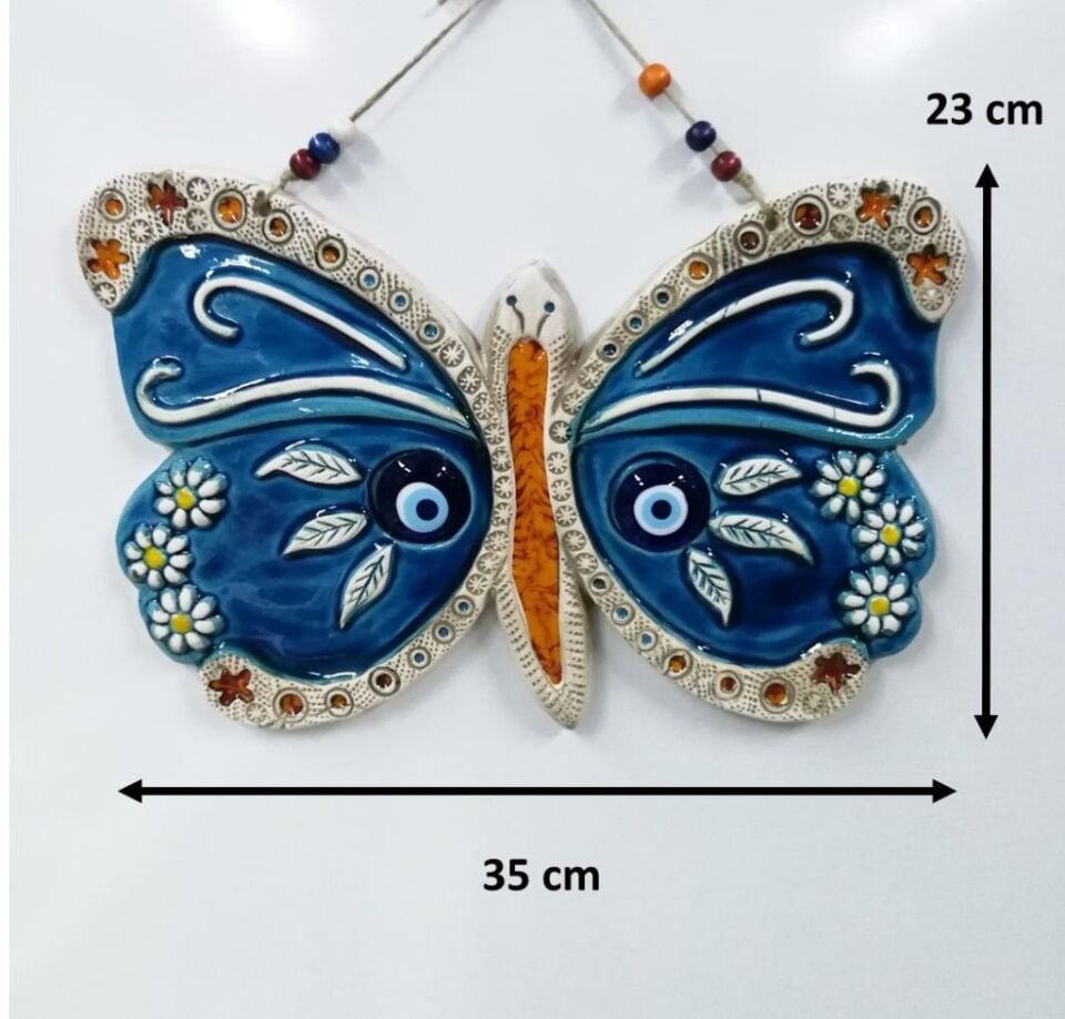 Seramik Kelebek Dekoratif El İşi Duvar Süsü Büyük Boy Hediyelik Nazarlık