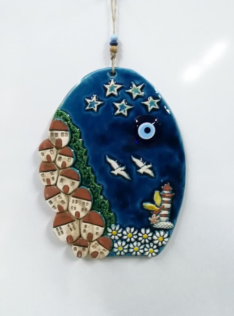 Seramik Ev Dekoratif El İşi Duvar Süsü Büyük Boy Nazarlık