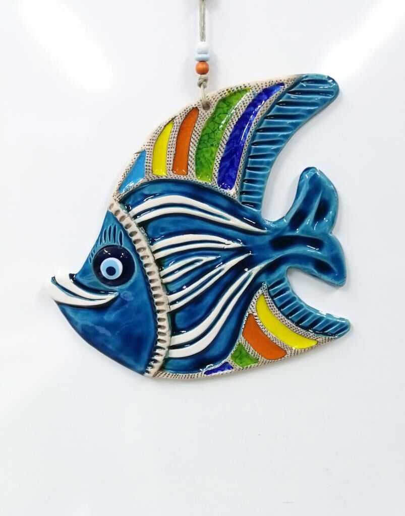 Seramik Sevimli Balık Dekoratif El İşi Duvar Süsü Büyük Boy Nazarlık