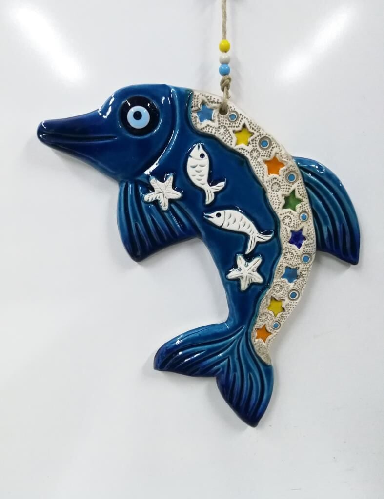 Seramik Yunus Dekoratif El İşi Duvar Süsü Büyük Boy Hediyelik Nazarlık