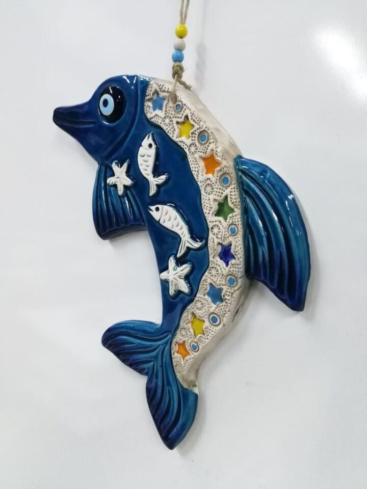 Seramik Yunus Dekoratif El İşi Duvar Süsü Büyük Boy Hediyelik Nazarlık