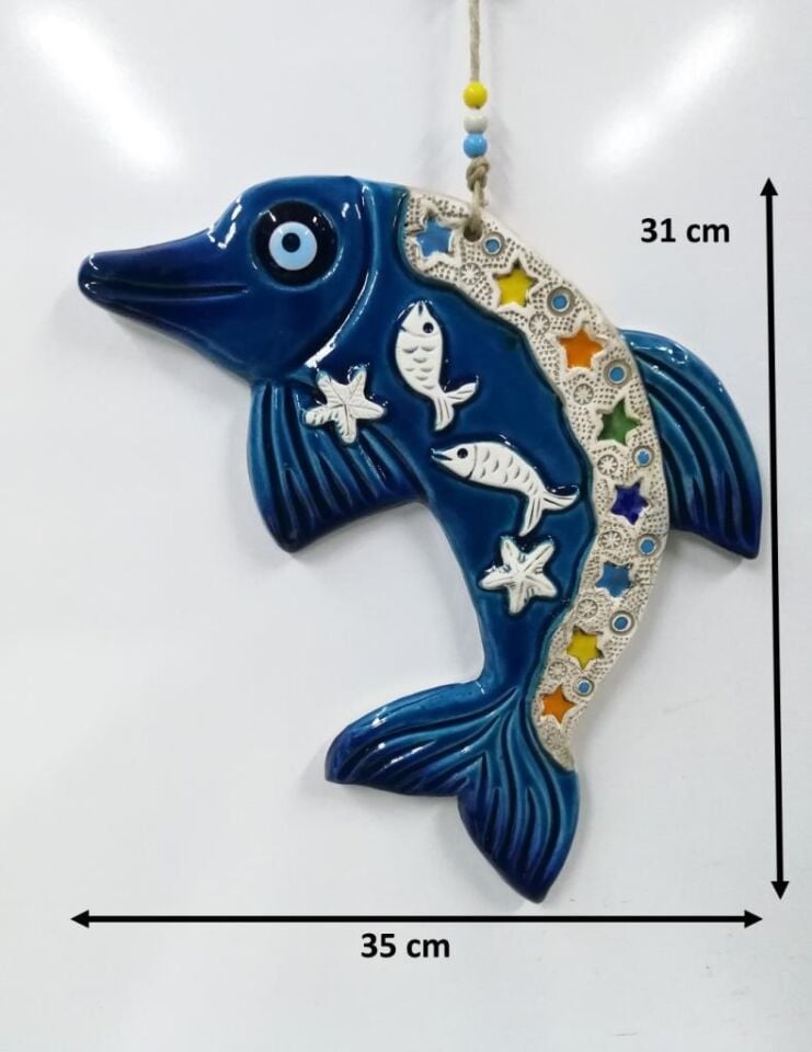 Seramik Yunus Dekoratif El İşi Duvar Süsü Büyük Boy Hediyelik Nazarlık