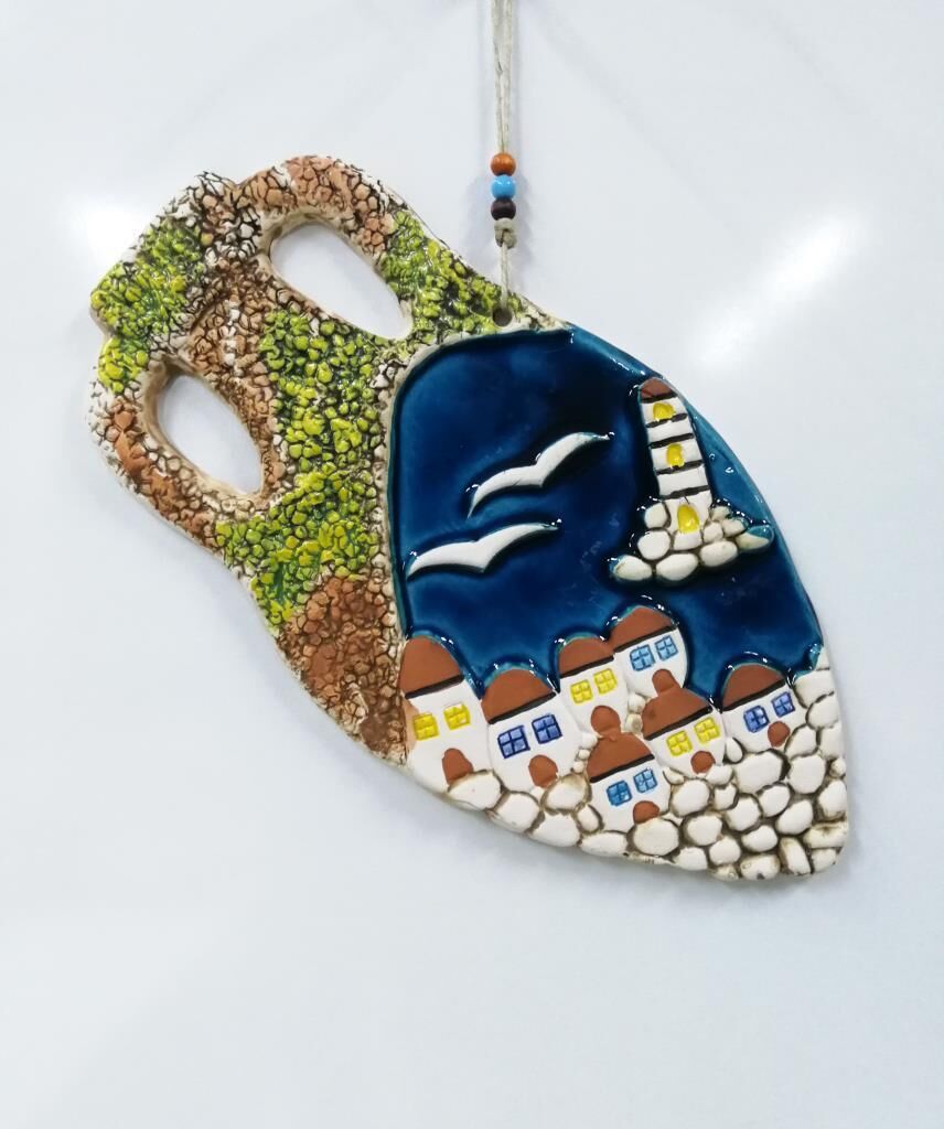 Seramik Küp Ev Dekoratif El İşi Duvar Süsü Büyük Boy Nazarlık