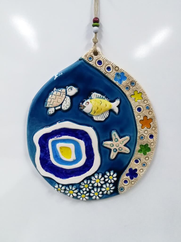 Seramik Denizin Altı Dekoratif El İşi Duvar Süsü Büyük Boy Nazarlık