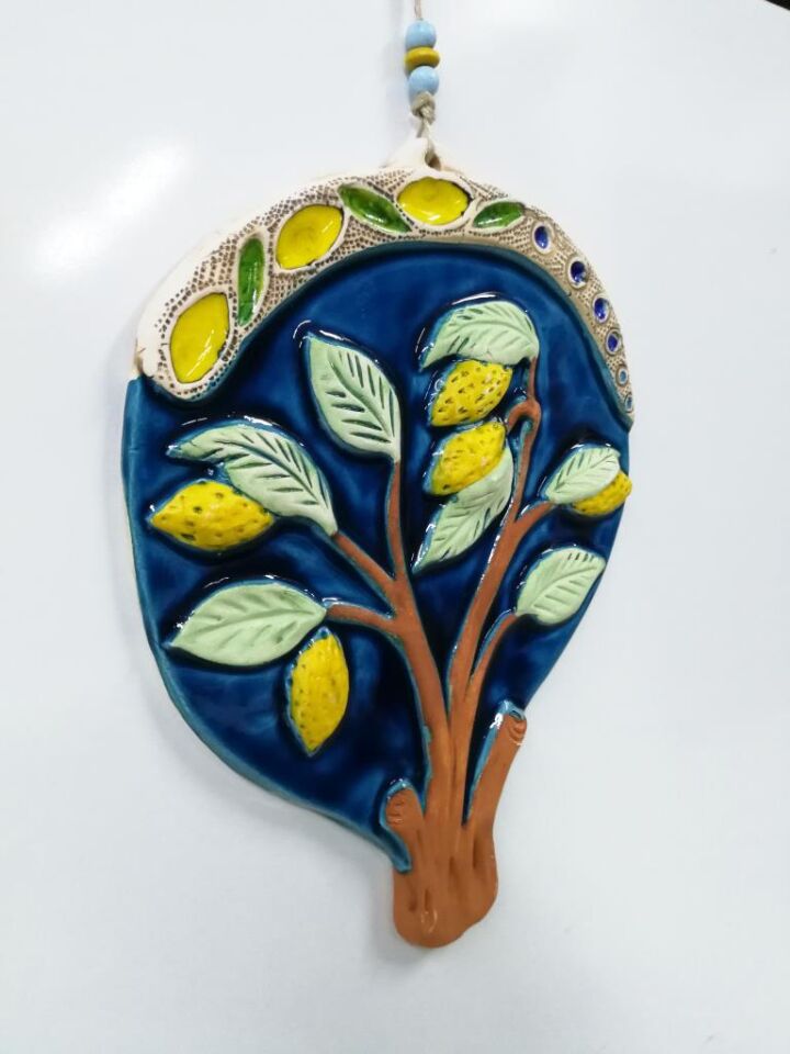 Seramik Limon Ağacı Dekoratif El İşi Duvar Süsü Büyük Boy Nazarlık