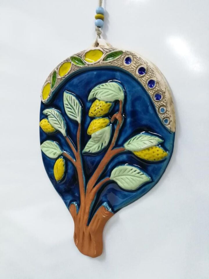 Seramik Limon Ağacı Dekoratif El İşi Duvar Süsü Büyük Boy Nazarlık