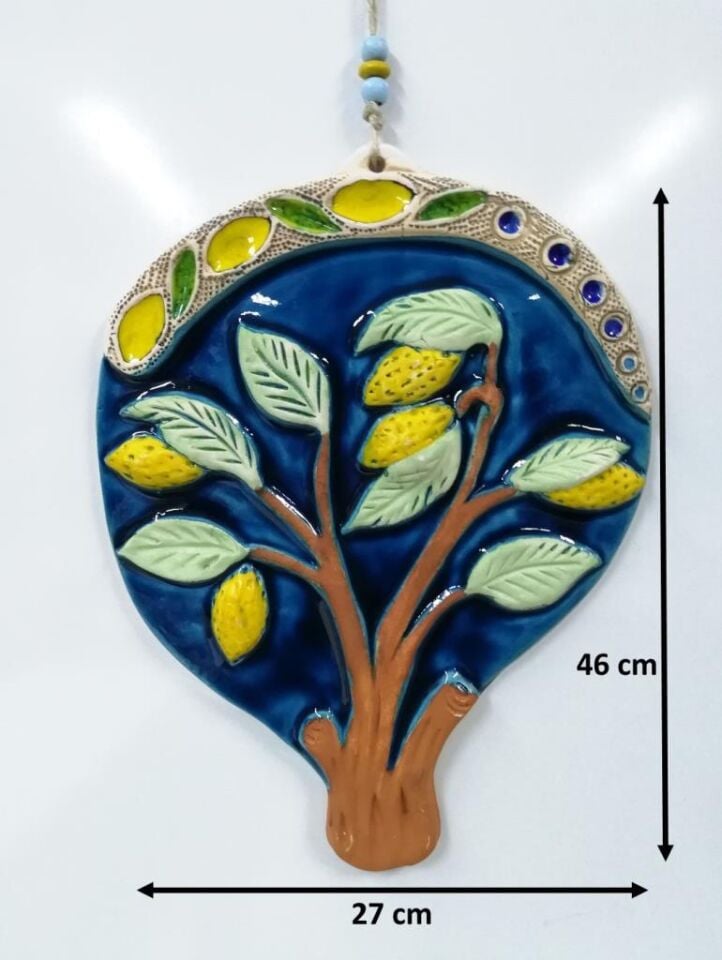 Seramik Limon Ağacı Dekoratif El İşi Duvar Süsü Büyük Boy Nazarlık