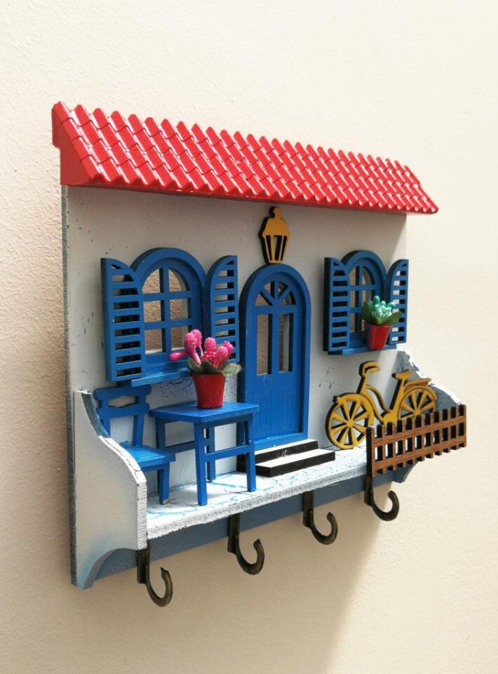 Ev Anahtarlık Duvar Ahşap Anahtar Askısı Kırmızı