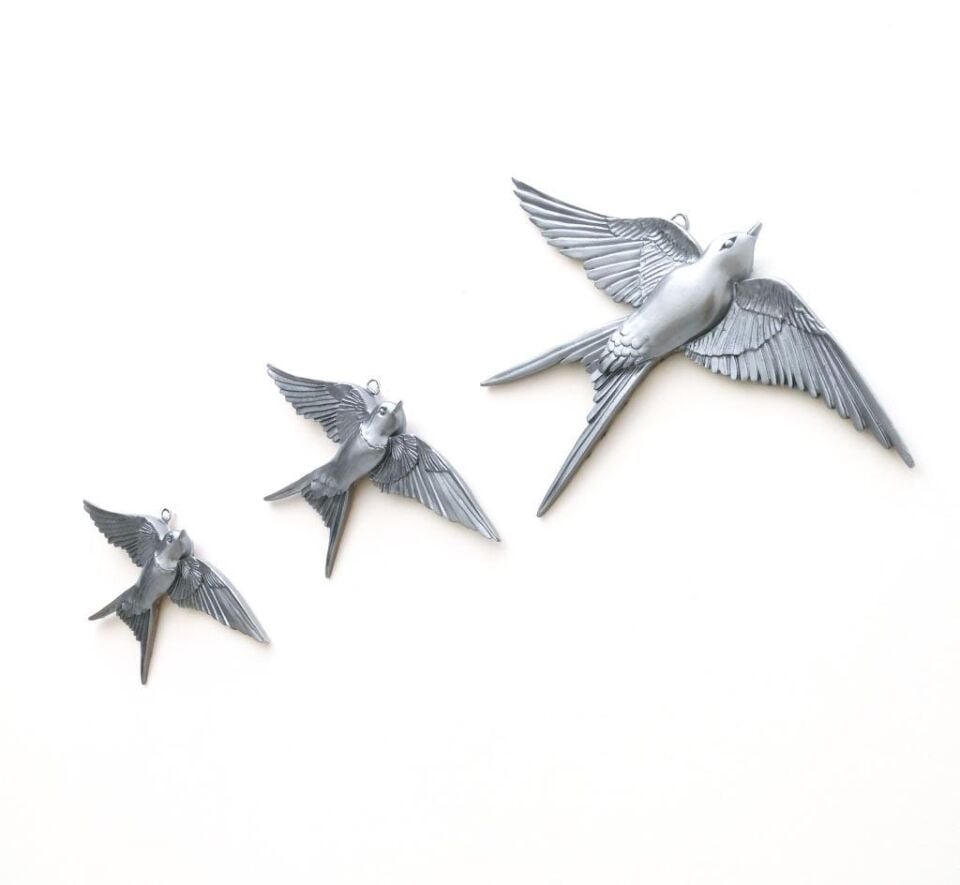 Dekoratif Üçlü Kırlangıç Duvar Süsü Üçlü Kuş Ev Dekoru