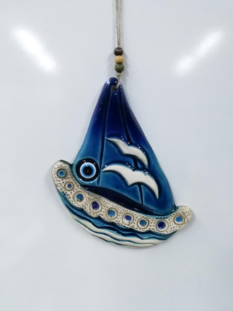 Seramik Gemi Figürlü Dekoratif El İşi Duvar Süsü Nazarlık