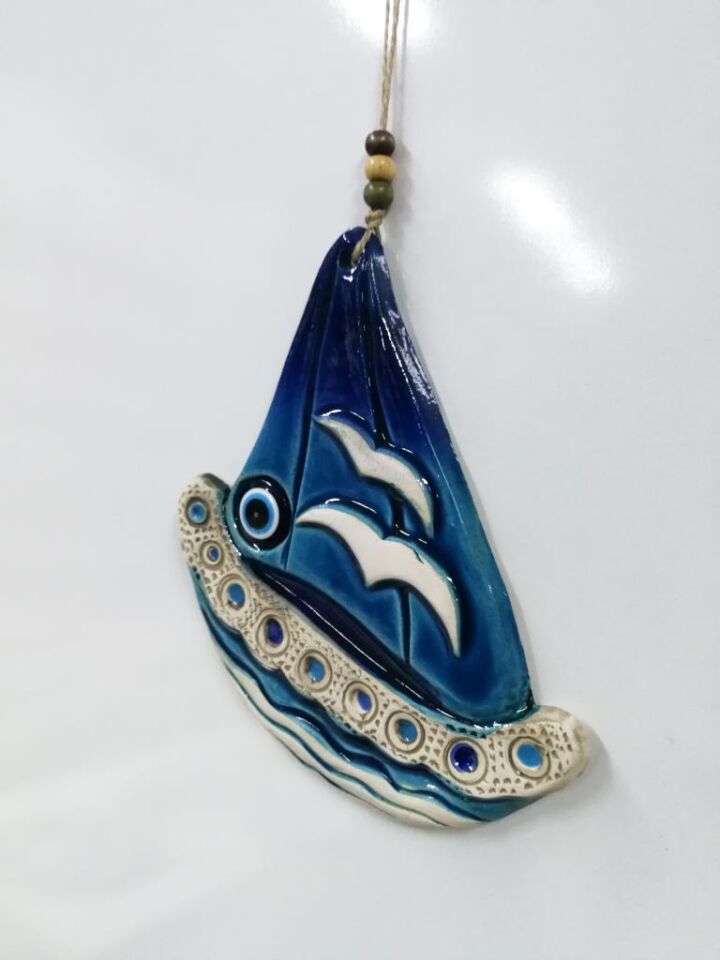 Seramik Gemi Figürlü Dekoratif El İşi Duvar Süsü Nazarlık