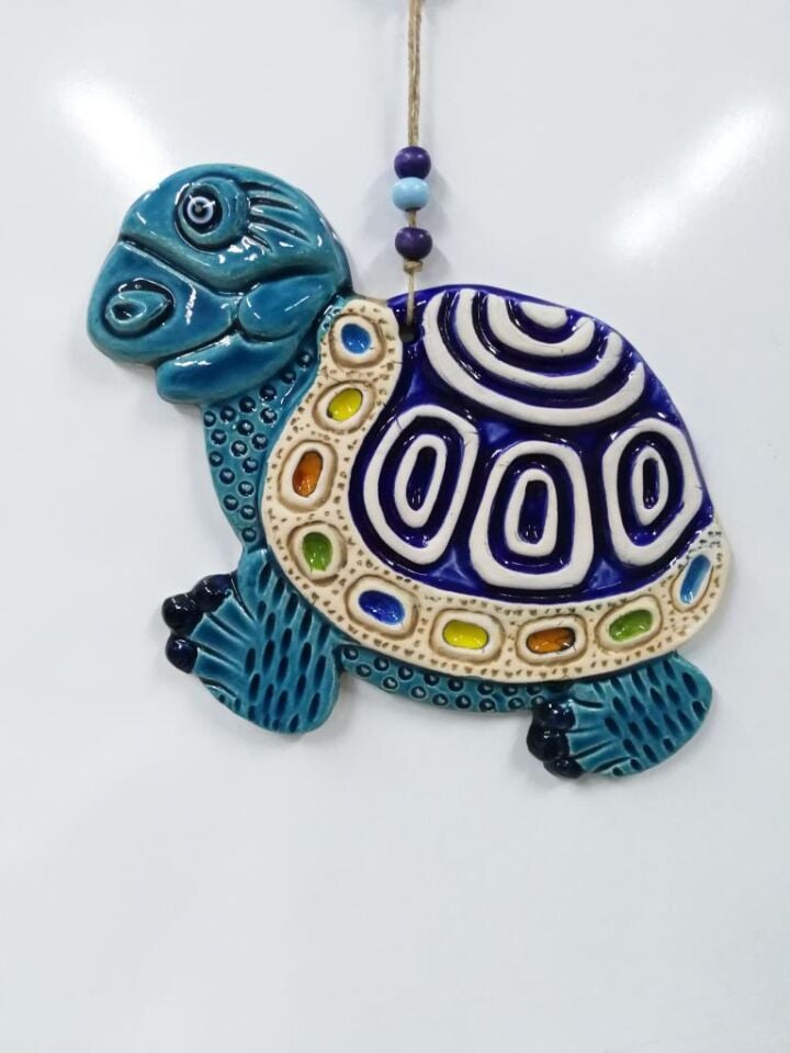 Seramik Kaplumbağa Figürlü Dekoratif El İşi Duvar Süsü Nazarlık