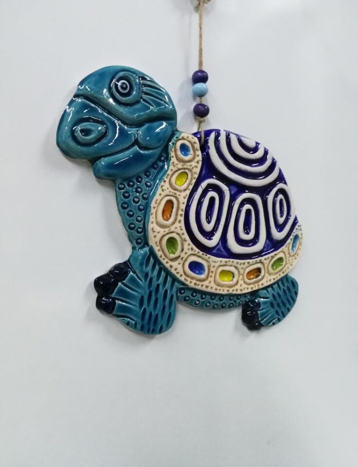 Seramik Kaplumbağa Figürlü Dekoratif El İşi Duvar Süsü Nazarlık