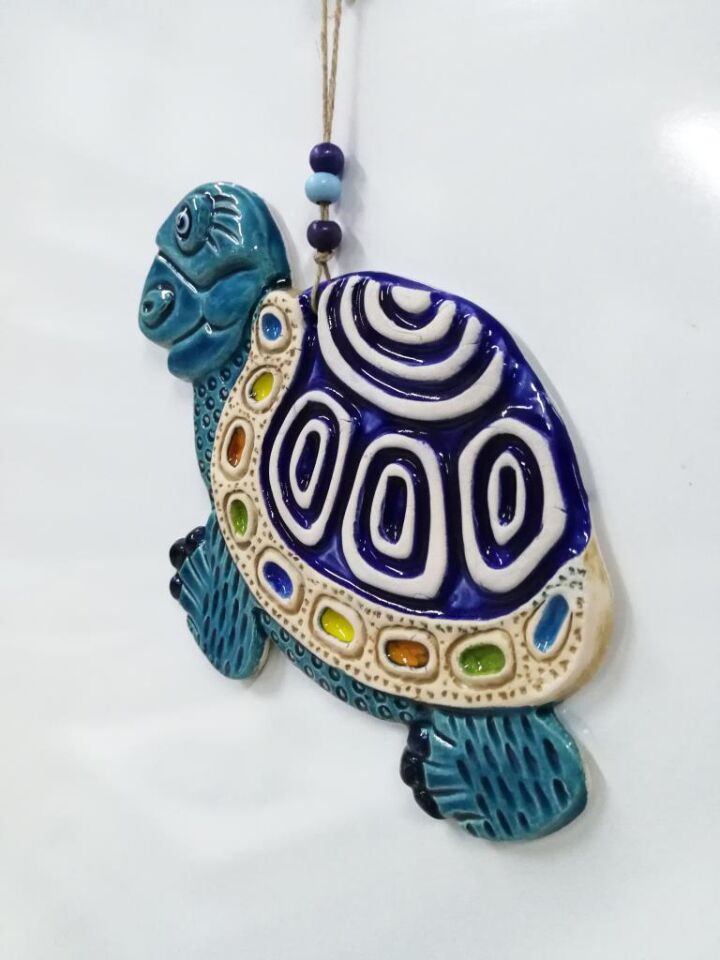 Seramik Kaplumbağa Figürlü Dekoratif El İşi Duvar Süsü Nazarlık