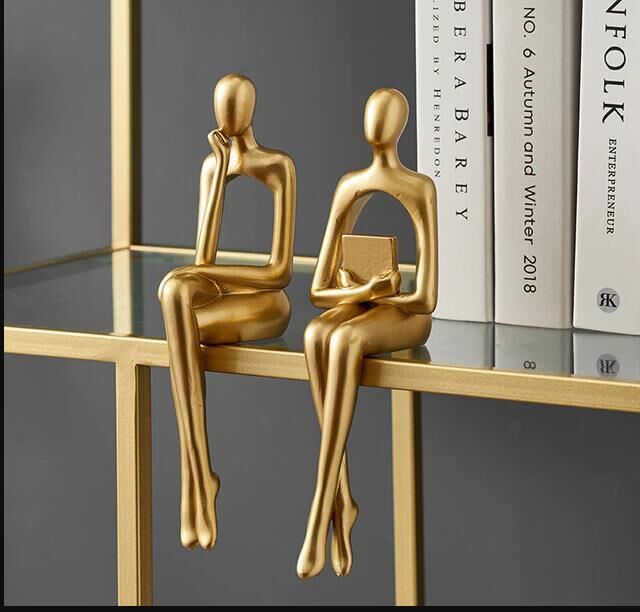 İskandinav Tarz Dekoratif 2 Adet Soyut Düşünen Heykel Biblo Ev Dekorasyon Raf Dekoru Oturma Odası Aksesuar Kitap Düşünen