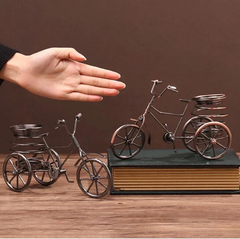 Dekoratif Retro Bisiklet Figürlü Kalemlik Metal Masa Süsü Dekor