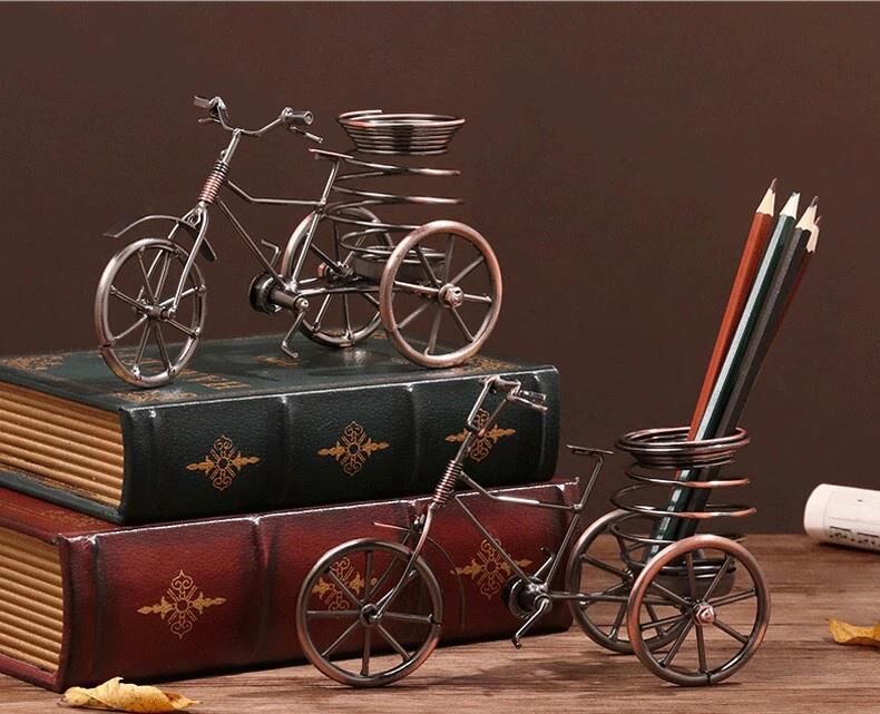 Dekoratif Retro Bisiklet Figürlü Kalemlik Metal Masa Süsü Dekor