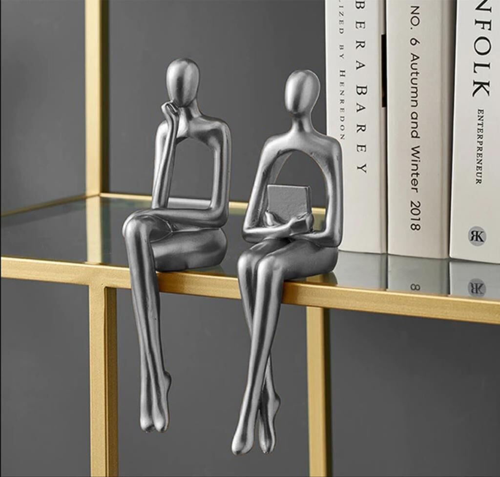 İskandinav Tarz Dekoratif 2 Adet Soyut Düşünen Heykel Biblo Ev Dekorasyon Raf Dekoru Oturma Odası Aksesuar Kitap Düşünen GÜMÜŞ