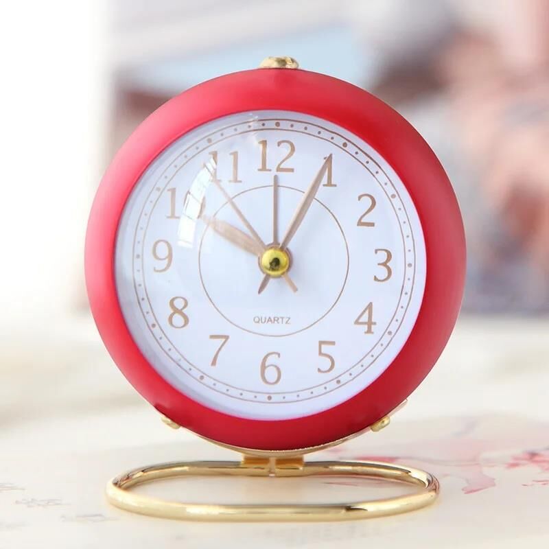 Dekoratif Modern Tarz Tasarım Lüks Stil Metal Işıklı Çalar Saat Ev Ofis Aksesuar Masa Saati Kırmızı