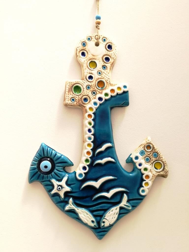 Seramik Çapa Dekoratif El İşi Duvar Süsü Büyük Boy Nazarlık