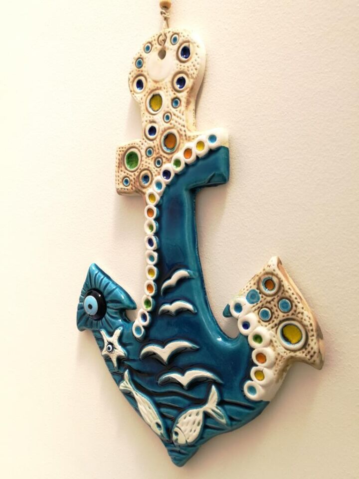 Seramik Çapa Dekoratif El İşi Duvar Süsü Büyük Boy Nazarlık