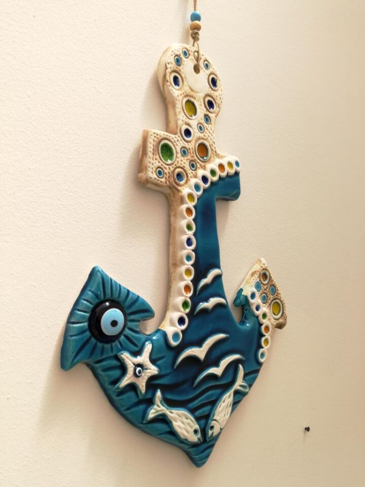 Seramik Çapa Dekoratif El İşi Duvar Süsü Büyük Boy Nazarlık