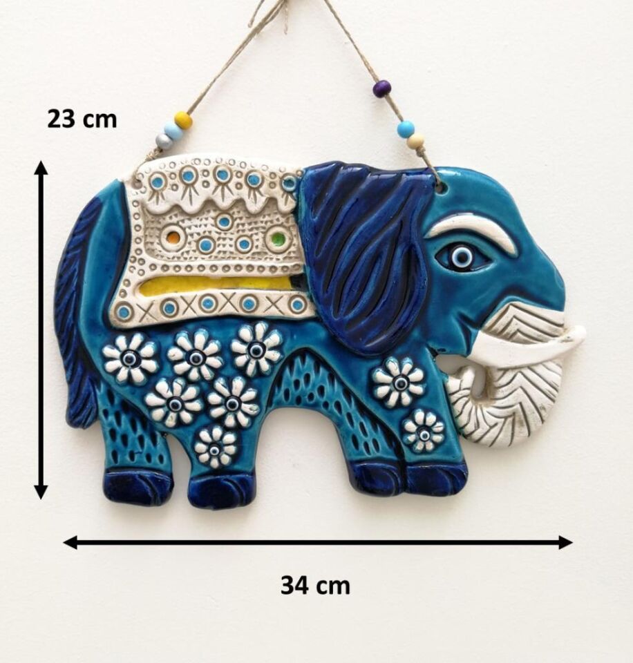 Seramik Uğurlu Fil Dekoratif El İşi Duvar Süsü Büyük Boy Nazarlık