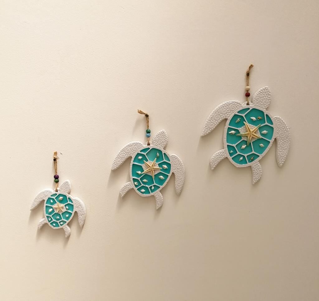 Dekoratif Üçlü Deniz Kaplumbağası Duvar Süsü Üçlü Kaplumbağa Ev Dekoru Turkuaz